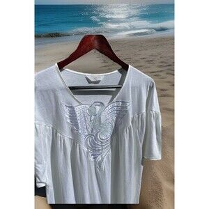 Charmor Swan Long Nightgown Short Sleeve Cream Made in West Germany Size 42